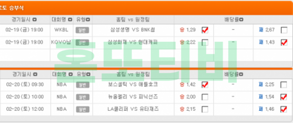 [2&3폴더] 2월 19일 스포츠분석 묶음픽 추천