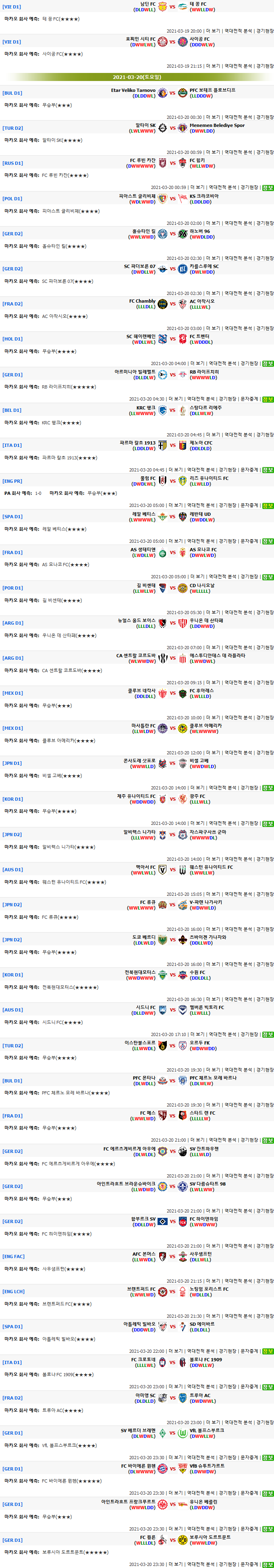 [마카오분석] 3월 20일 모든해외축구 추천픽