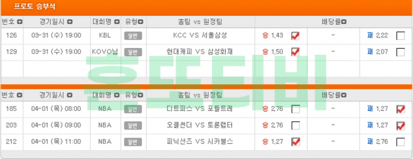 [2&3폴더] 3월 31일 스포츠분석 묶음픽 추천