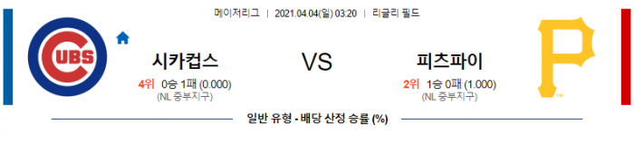 4월 4일  시카고C : 피츠버그 [MLB분석,무료중계사이트]