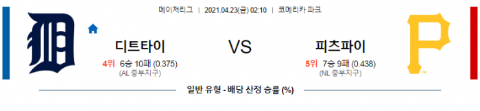 4월 23일  디트로이트 : 피츠버그 [MLB분석,무료중계사이트]