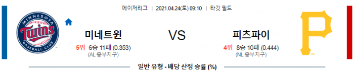 4월 24일  미네소타 : 피츠버그 [MLB분석,무료중계사이트]