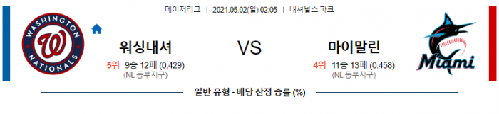 5월 2일  워싱턴 : 마이애미 [MLB분석,무료중계사이트]