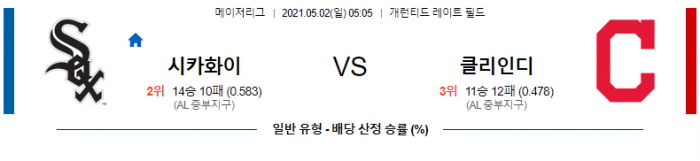 5월 2일  시카고W : 클리블랜드 [MLB분석,무료중계사이트]