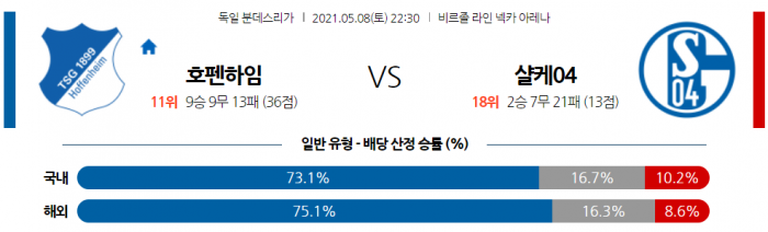 5월 8일 분데스리가  호펜하임 : 샬케 [축구분석]