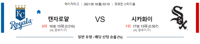 5월 10일  캔자스 : 시카고W [MLB분석,무료중계사이트]