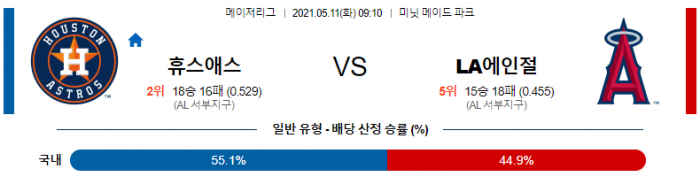 5월 11일  휴스턴 : LA에인절스 [MLB분석,무료중계사이트]